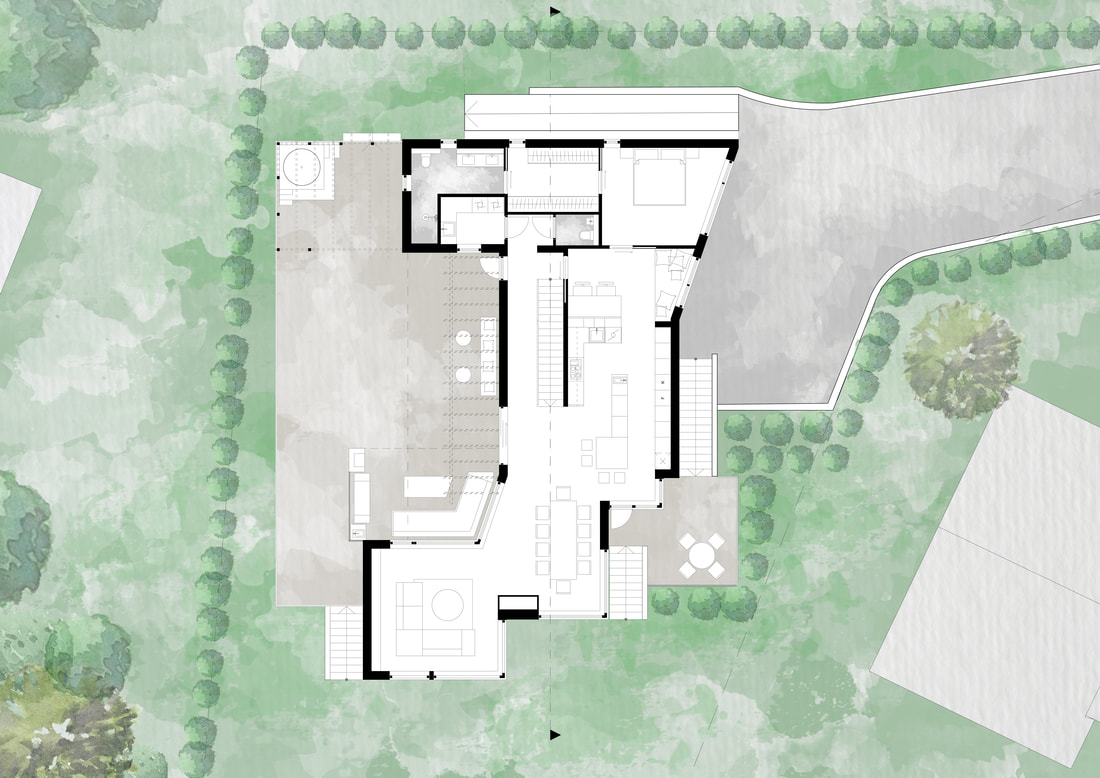 Arkitekttegnet plan tegning av enebolig i Asker